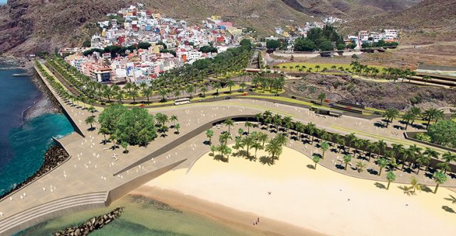 Der Plan sieht überdachte Parkplätze, einen Park und eine Promenade entlang des Strandes sowie viel Raum für Gastronomie, Sport und Spiel vor. Foto: Ayto. SANTA CRUZ