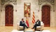Quim Torra empfing Pedro Sánchez am 6. Februar im Palau de la Generalitat in Barcelona Foto: EFE
