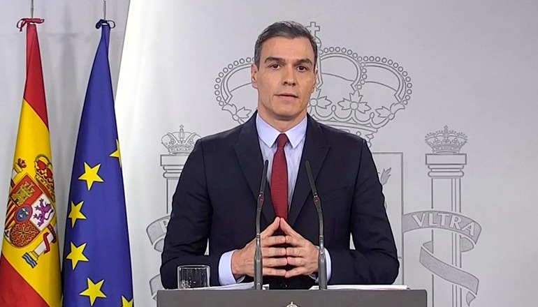 Spaniens Präsident bei der Fernsehansprache am 14. März, in der er den Alarmzustand für das gesamte Staatsgebiet erklärte.